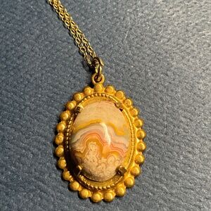 Vintage Mexican Crazy Lace Agate Pendant Necklace - 1/20 1 2K Gold Filled Chain